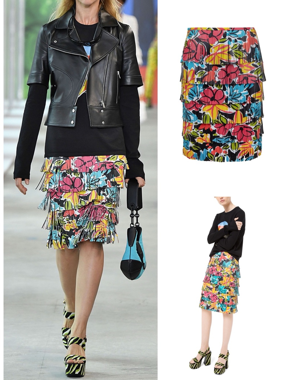 Michael Kors Collection Runway Floral Plongé Fringed Lambskin Leather Skirt 10